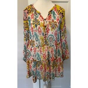 ANTHROPOLOGIE Womens Maureen TOP 3/4 Sleeve BLUE Yellow Orange PAISLEY Size SP